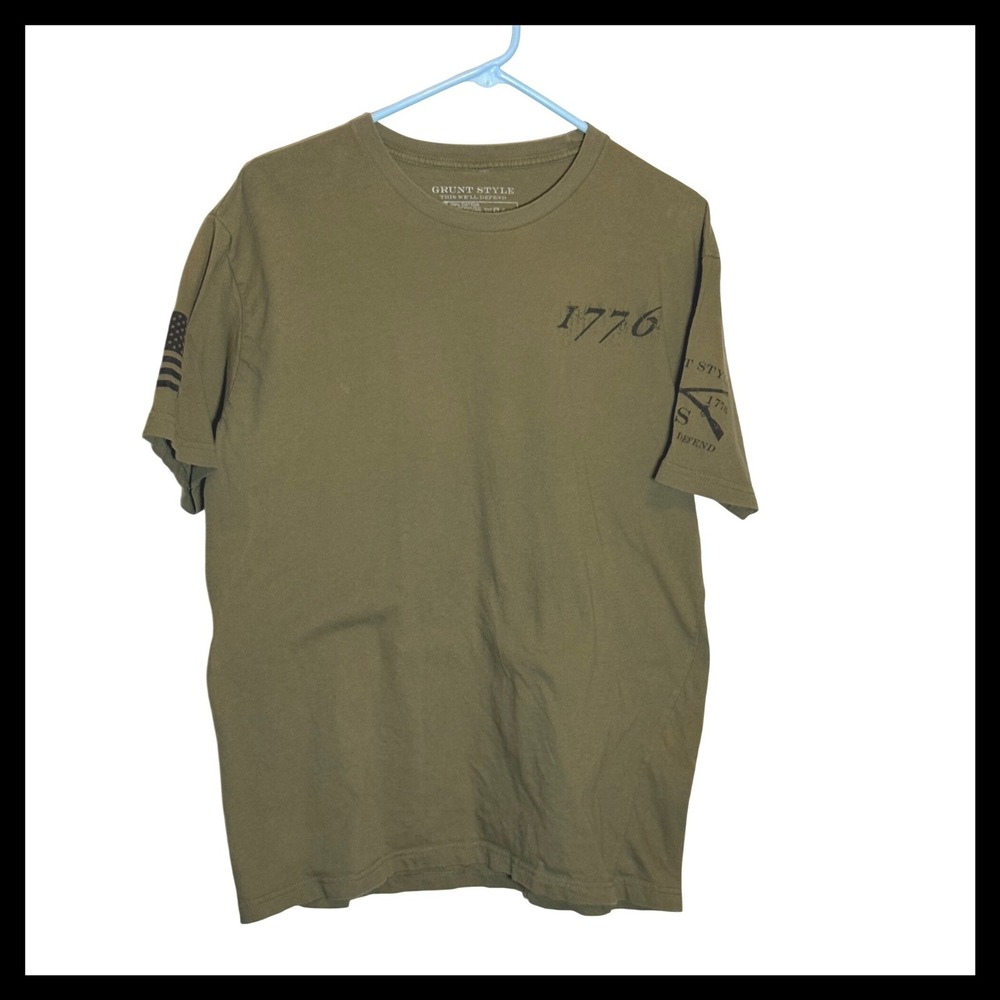 Grunt Style Mens 1776 Distressed American Flag Graphic T-Shirt Olive Green XL